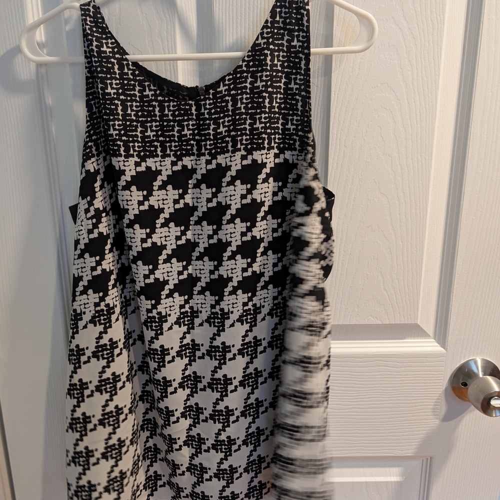 CAbi Black and White Houndstooth Mini Shift Dress